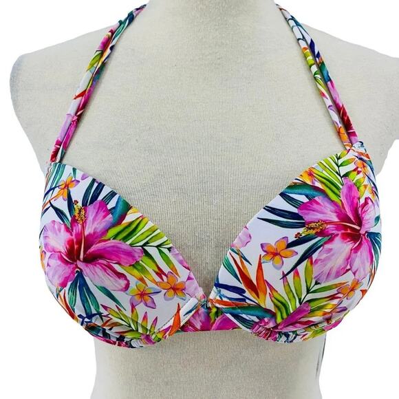 Live Love Dream Multicolor Tropical Halter Straps Floral Padded Bra Large - Picture 2 of 11